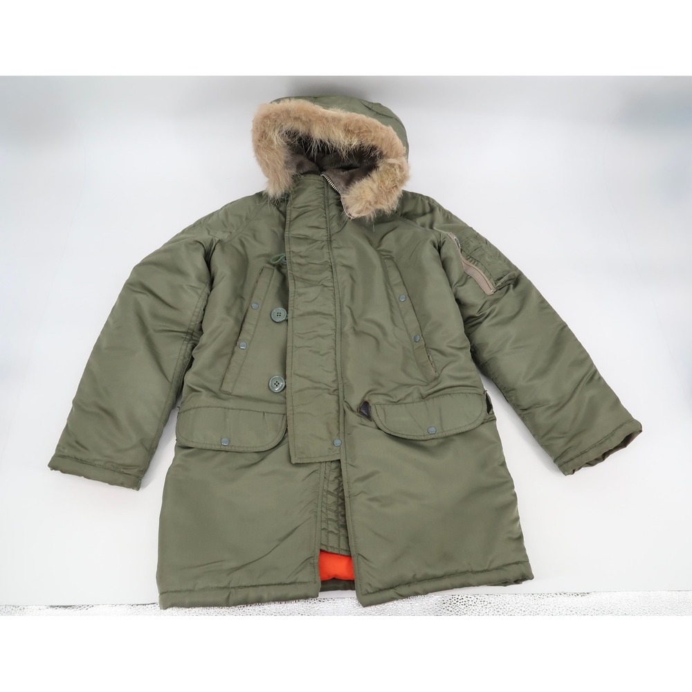 Vintage Type N-3B Green‎ Military Flying Jacket Parka Fur Golden Fleece Mens 34